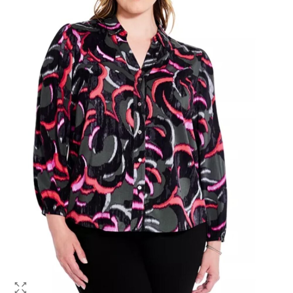 NIC+ZOE size XL Multi Color Neon Doodle Live In Button Up Office Career